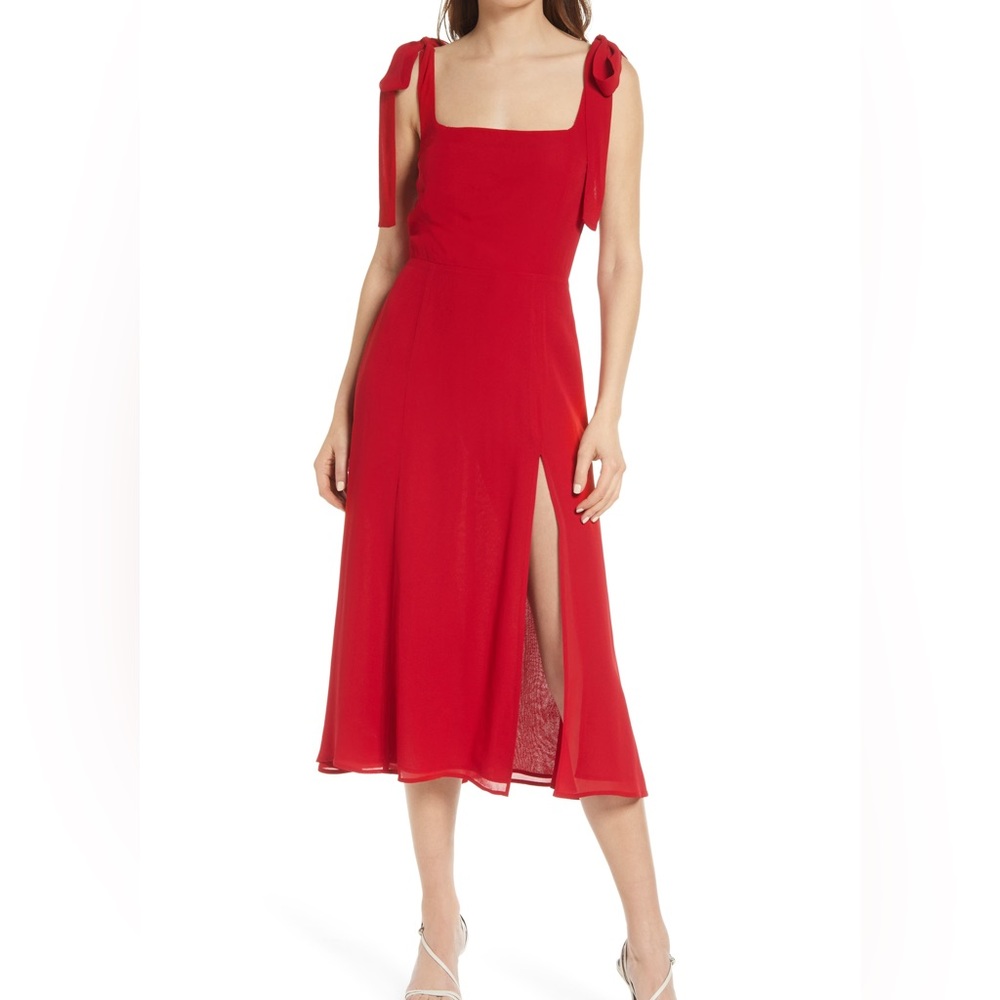 NWT Reformation Twilight Tie Shoulder Midi Dress in Cherry
